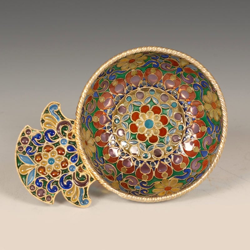 Russian gilded silver & plique-à-jour enamel charka - Image 2