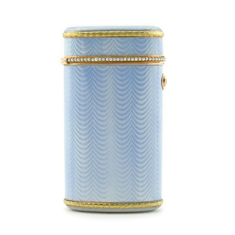 Fabergé pearl-set guilloché enamel étui-form cigarette case