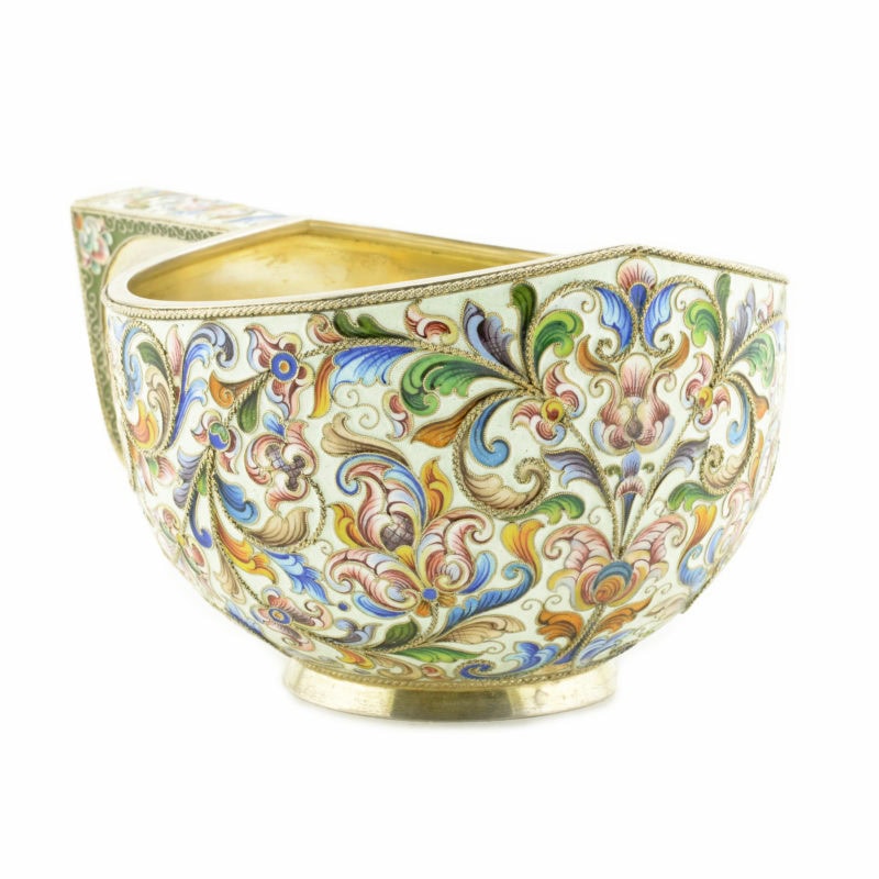 Large Rückert shaded cloisonné enamel kovsh retailed by Britzin - Image 2