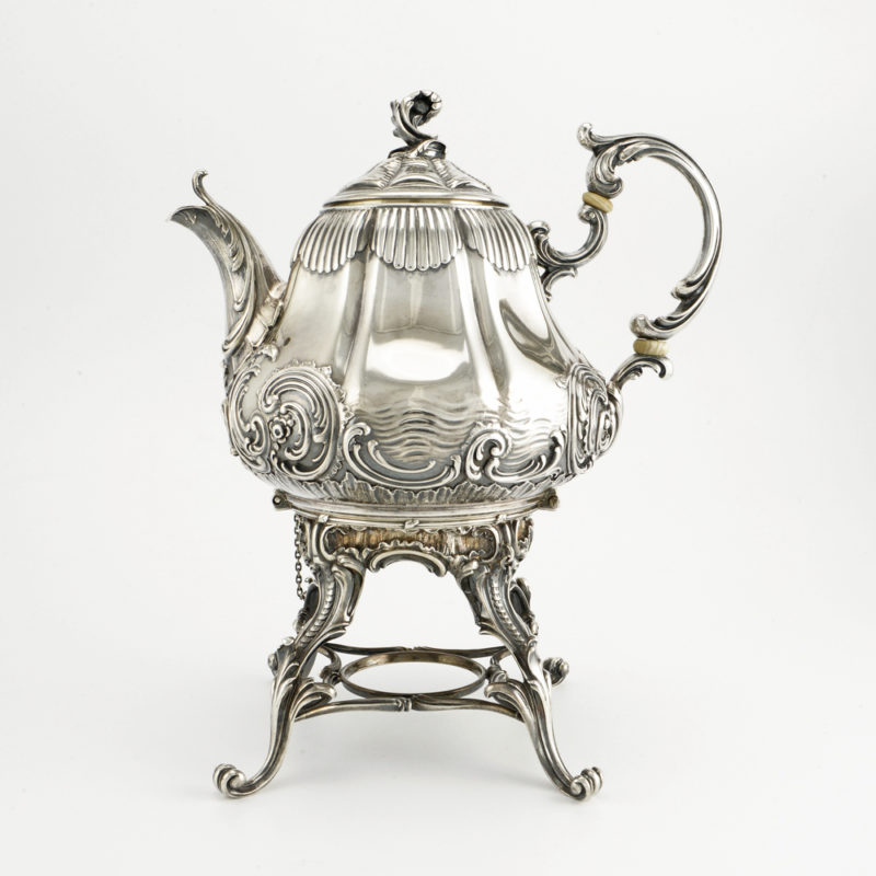 A Fabergé silver teapot & burner stand by workmaster Julius Rappoport