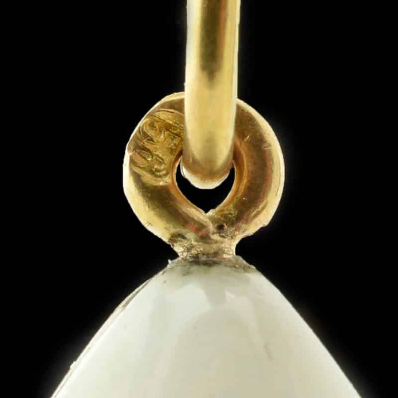 A Russian jeweled gold, silver, and guilloché enamel miniature pendant Easter egg - Image 3
