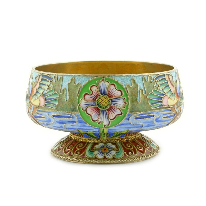Rückert gilded silver & shaded cloisonné enamel master salt with birds - Image 2