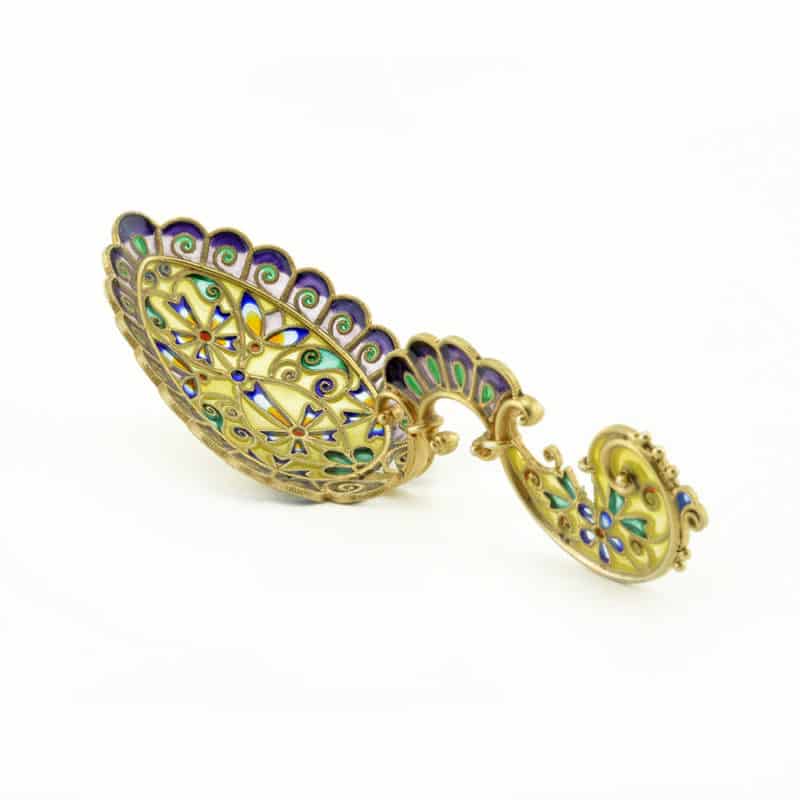 Antique Norwegian gilded silver & plique-à-jour enamel caddy spoon by David Andersen - Image 2