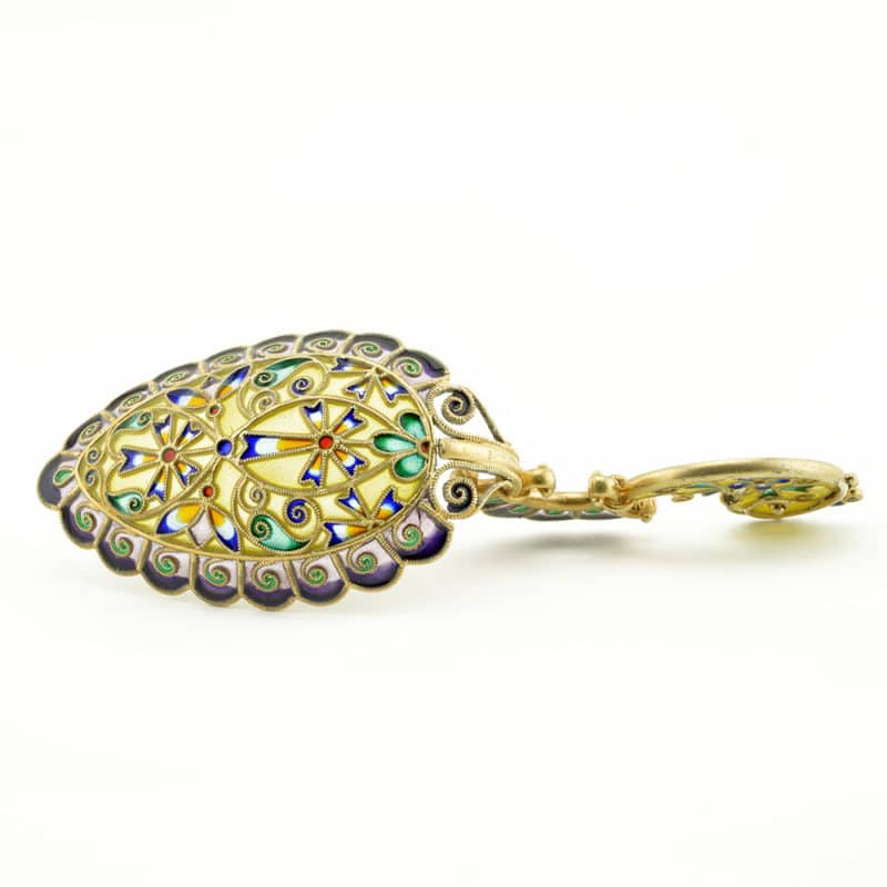 Antique Norwegian gilded silver & plique-à-jour enamel caddy spoon by David Andersen - Image 3