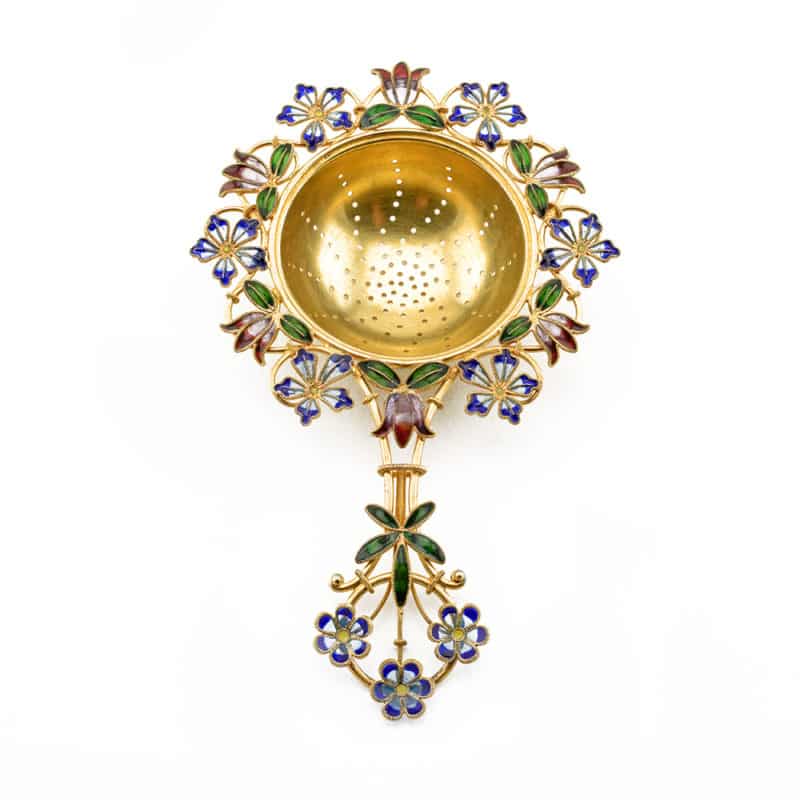 A Norwegian Plique-a-jour Enamel Tea Strainer