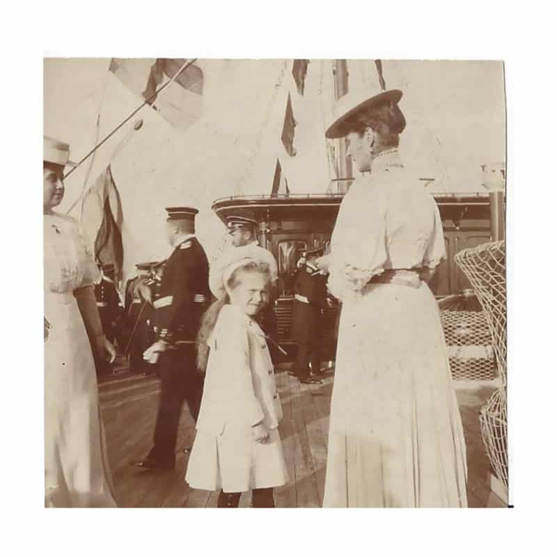 A photograph of Alexandra Feodorovna with a young Grand Duchess (Maria?) on the Imperial Yacht Polar Star