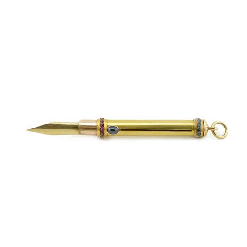 Faberge gold, ruby and sapphire retractible combination pencil/pen, Alfred Thielemann - Image 5