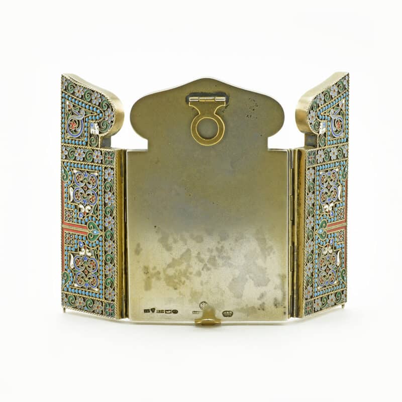 A Russian Silver and Enamel Mounted Triptych Icon, Pavel Ovchinnikov - Image 9
