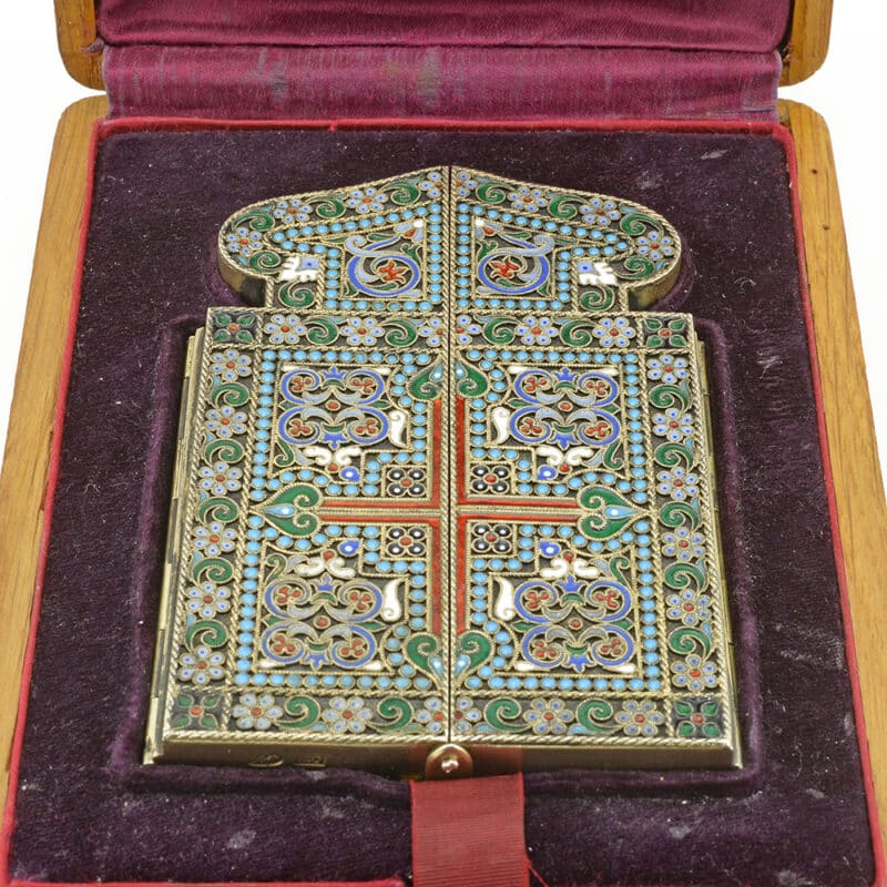 A Russian Silver and Enamel Mounted Triptych Icon, Pavel Ovchinnikov - Image 4