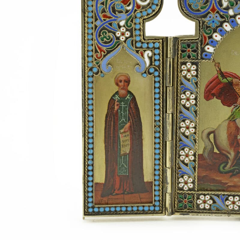A Russian Silver and Enamel Mounted Triptych Icon, Pavel Ovchinnikov - Image 6