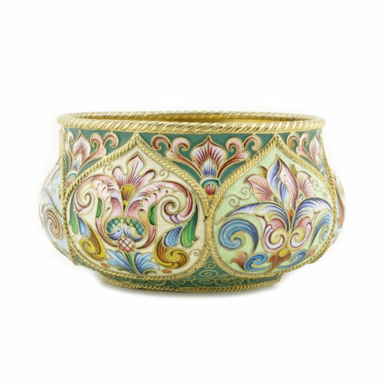 An antique Russian shaded cloisonné enamel bowl with tulips by Feodor Rückert - Image 2
